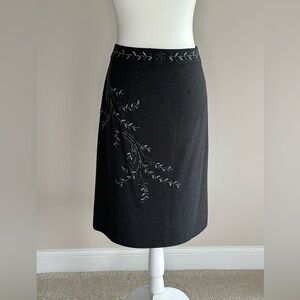 Ann Taylor Charcoal A-Line Skirt with Floral Embroidery